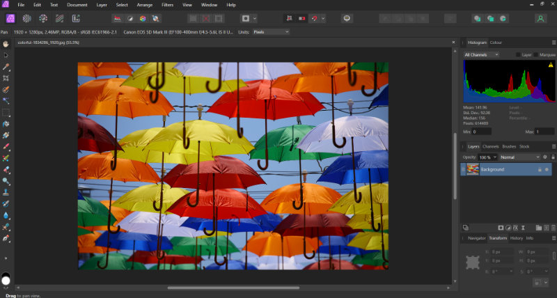 Affinity Photo dashboard