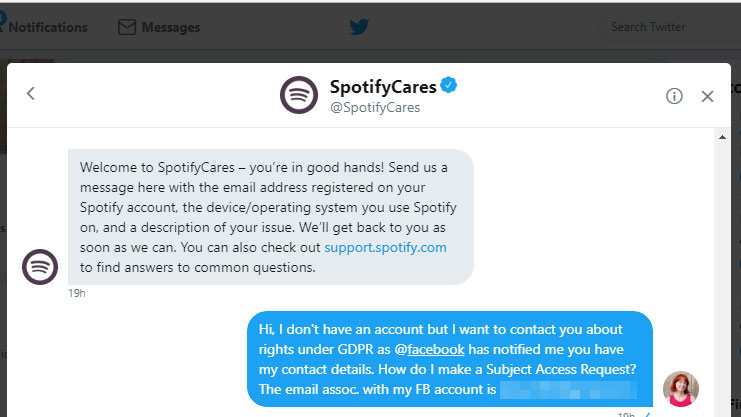 SpotifyCares gave good customer support via Twitter